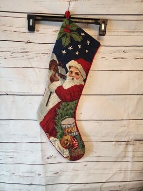Handcrafted Santa Holiday Stocking - Red, Navy, Green